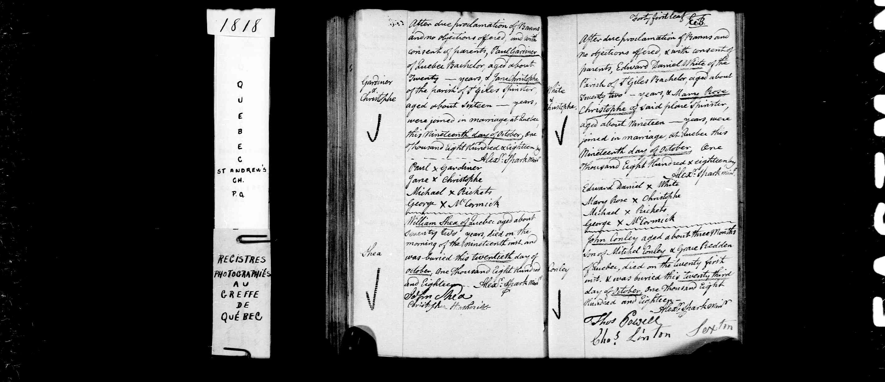 Acte de mariage: Tiré des registres de Saint-Andrew's Church de Québec de 1818, p. 41