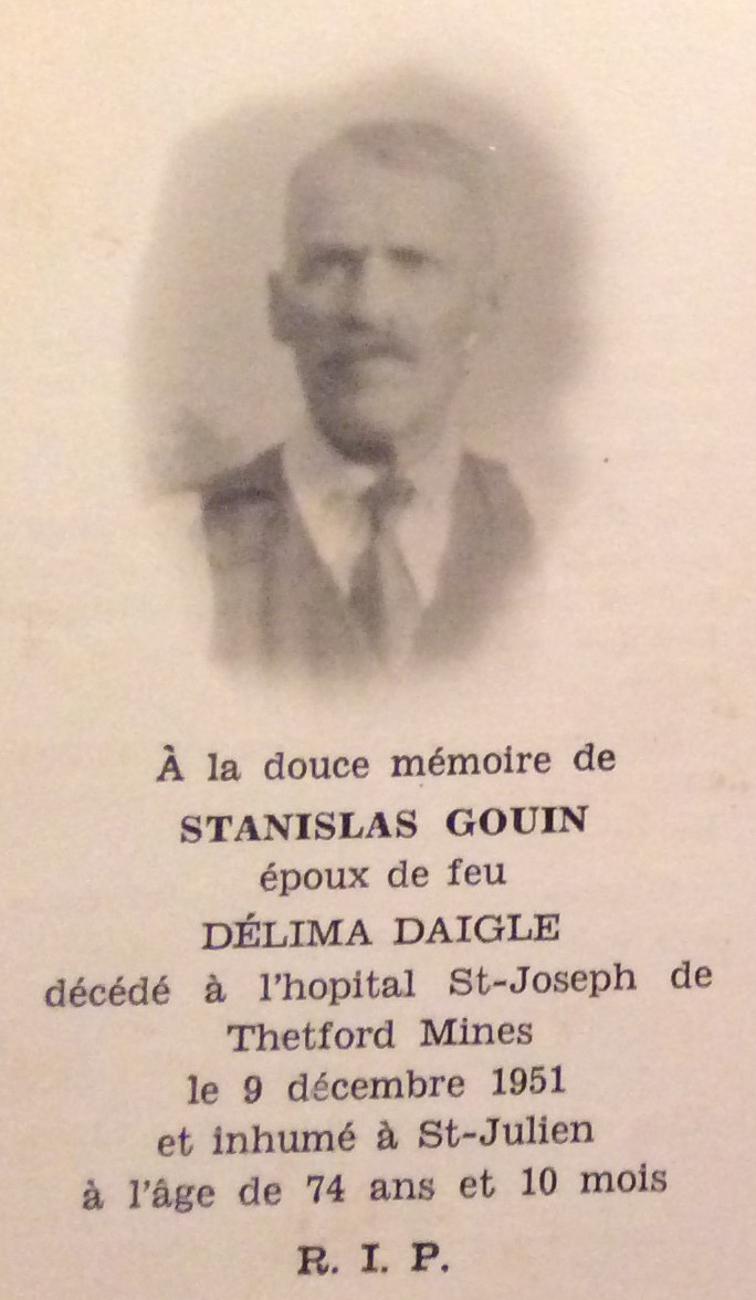 Carte mortuaire de Stanislas Gouin: Carte mortuaire de Stanislas Gouin: