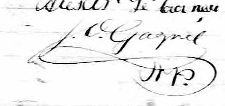 Signature de J.O. Gagné N.P.: 7 mai 1867 Signature de J.O. Gagné N.P.: 7 mai 1867