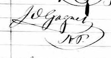 Signature de JO Gagné N.P.: 17 février 1869 Signature de JO Gagné N.P.: 17 février 1869