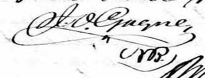 Signature de J. O. Gagné NP: 25 août 1876 Signature de J. O. Gagné NP: 25 août 1876
