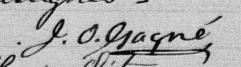 Signature de Joseph Octave Gagné: 11 octobre 1880 Signature de Joseph Octave Gagné: 11 octobre 1880