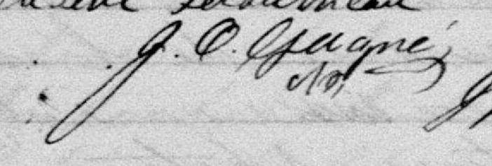 Signature de Joseph Octave Gagné: 28 septembre 1885 Signature de Joseph Octave Gagné: 28 septembre 1885