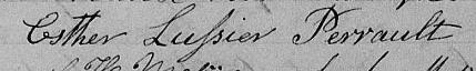 Signature de Esther Lussier Perrault: 20 octobre 1850 Signature de Esther Lussier Perrault: 20 octobre 1850