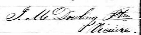 Signature de J. M Dowling Ptre P Vicaire: 7 octobre 1849