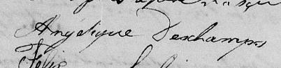 Signature de Angélique Deschamps: 19 juin 1825 Signature de Angélique Deschamps: 19 juin 1825