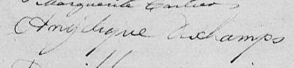 Signature de Angélique Deschamps: 7 janvier 1828 Signature de Angélique Deschamps: 7 janvier 1828