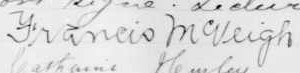 Signature de Francis McVeigh: 5 octobre 1906 Signature de Francis McVeigh: 5 octobre 1906