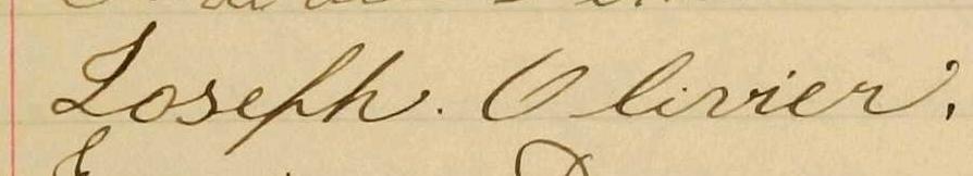 Signature de Joseph Olivier: premier mai 1901 Signature de Joseph Olivier: premier mai 1901