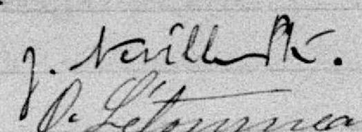 Signature de J. Neville Ptre.: 6 septembre 1899