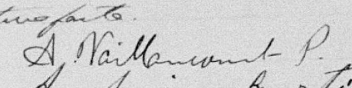 Signature de Révérend Abraham Vaillancourt: 7 décembre 1894 Signature de Révérend Abraham Vaillancourt: 7 décembre 1894