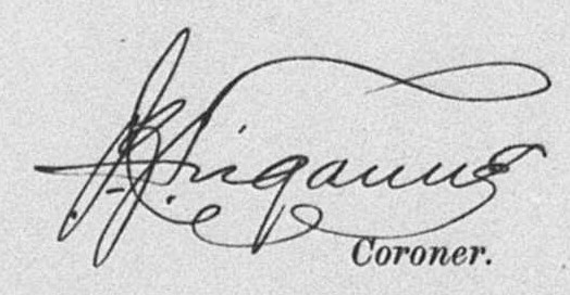 Signature de Rigauu Coroner: 22 décembre 1897 Signature de Rigauu Coroner: 22 décembre 1897