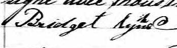 Signature de Bridget Lynch: 9 mars 1869 Signature de Bridget Lynch: 9 mars 1869