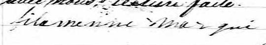 Signature de Filomenne Marqui: 12 avril 1869 Signature de Filomenne Marqui: 12 avril 1869