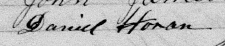 Signature de Daniel Horan: 16 avril 1885 Signature de Daniel Horan: 16 avril 1885