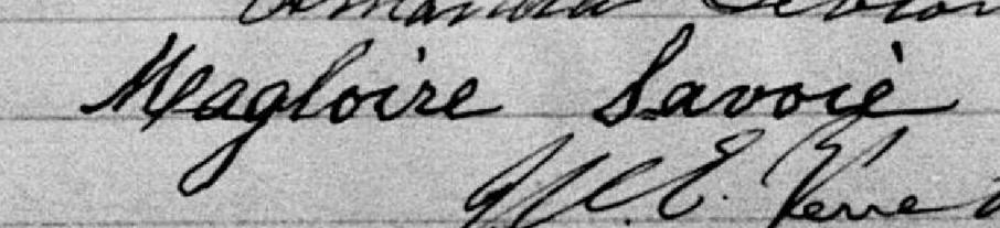 Signature de Magloire Savoie: 18 mars 1896 Signature de Magloire Savoie: 18 mars 1896