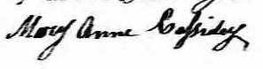 Signature de Mary Anne Cassidey: 20 juillet 1860 Signature de Mary Anne Cassidey: 20 juillet 1860