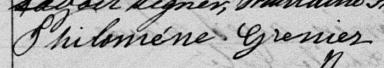 Signature de Philomène Grenier: 15 septembre 1877