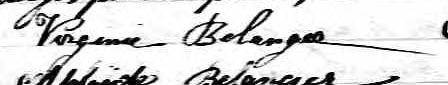 Signature de Virginie Belanger: 25 août 1873 Signature de Virginie Belanger: 25 août 1873