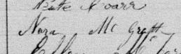 Signature de Nora McGrath: 28 juin 1880 Signature de Nora McGrath: 28 juin 1880