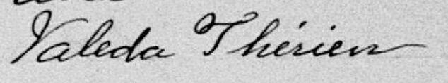Signature de Valeda Thérien: 2 mai 1898 Signature de Valeda Thérien: 2 mai 1898