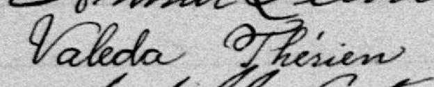 Signature de Valéda Thérien: 15 août 1898 Signature de Valéda Thérien: 15 août 1898