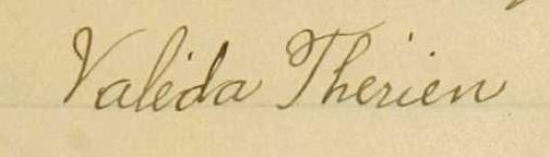 Signature de Valéda Thérien: 2 avril 1901 Signature de Valéda Thérien: 2 avril 1901