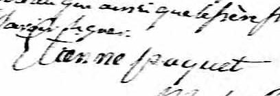 Signature de Etienne Paquet: 23 janvier 1820 Signature de Etienne Paquet: 23 janvier 1820