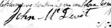Signature de John McDevit: 27 novembre 1832 Signature de John McDevit: 27 novembre 1832