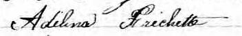 Signature de Adélina Fréchette: 22 juillet 1873 Signature de Adélina Fréchette: 22 juillet 1873