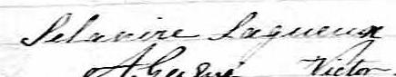 Signature de Selanire Lagueux: 30 mars 1850 Signature de Selanire Lagueux: 30 mars 1850