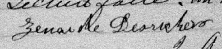 Signature de Zenaide Desrochers: 23 juillet 1882 Signature de Zenaide Desrochers: 23 juillet 1882