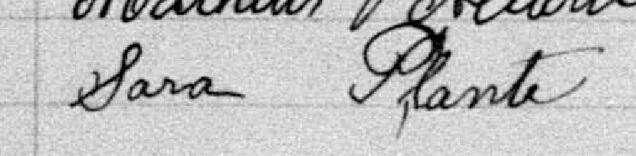 Signature de Sara Plante: 3 janvier 1890 Signature de Sara Plante: 3 janvier 1890