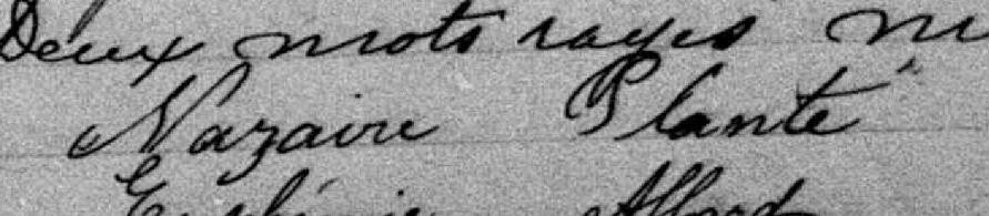Signature de Nazaire Plante: 18 septembre 1889 Signature de Nazaire Plante: 18 septembre 1889