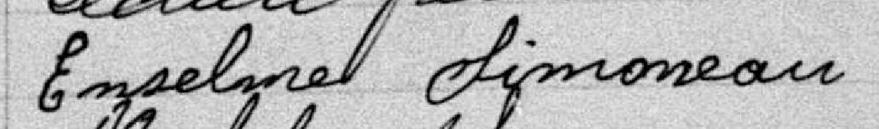 Signature de Enselme Simoneau: 15 avril 1891 Signature de Enselme Simoneau: 15 avril 1891