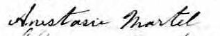 Signature de Anastasie Martel: 9 novembre 1875 Signature de Anastasie Martel: 9 novembre 1875