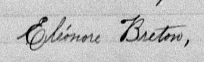 Signature de Eléonore Breton: 25 novembre 1889 Signature de Eléonore Breton: 25 novembre 1889