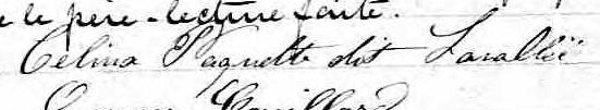 Signature de Célina Paquette dite Lavallée: 19 mai 1871 Signature de Célina Paquette dite Lavallée: 19 mai 1871