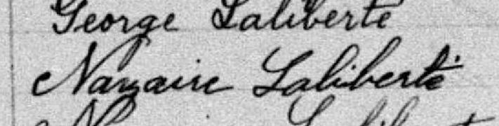 Signature de Nazaire Laliberté: 29 avril 1889 Signature de Nazaire Laliberté: 29 avril 1889