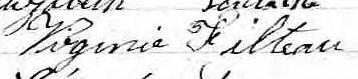 Signature de Virginie Filteau: 5 août 1873 Signature de Virginie Filteau: 5 août 1873