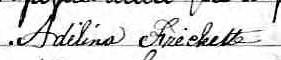 Signature de Adélina Fréchette: 10 janvier 1874 Signature de Adélina Fréchette: 10 janvier 1874