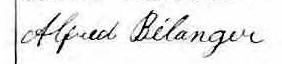 Signature de Alfred Bélanger: 31 juillet 1875 Signature de Alfred Bélanger: 31 juillet 1875