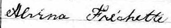 Signature de Alvina Fréchette: 7 janvier 1874 Signature de Alvina Fréchette: 7 janvier 1874