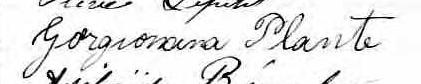 Signature de Goergionana Plante: 20 juillet 1875 Signature de Goergionana Plante: 20 juillet 1875