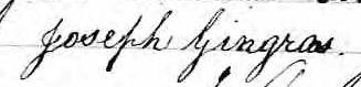 Signature de Joseph Gingras: 2 juin 1876 Signature de Joseph Gingras: 2 juin 1876