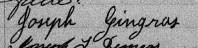 Signature de Joseph Gingras: 7 avril 1891 Signature de Joseph Gingras: 7 avril 1891