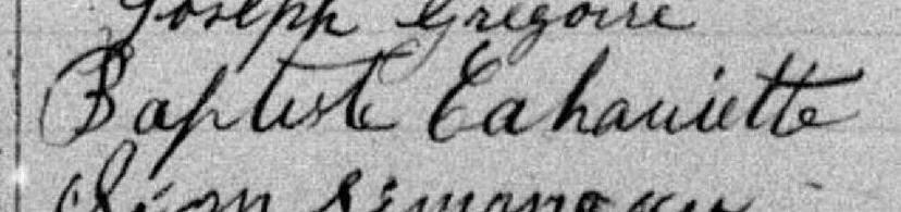 Signature de Baptiste Cahauiette: 14 janvier 1884 Signature de Baptiste Cahauiette: 14 janvier 1884