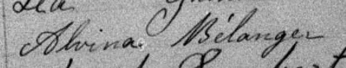 Signature de Alvina Bélanger: 19 novembre 1883 Signature de Alvina Bélanger: 19 novembre 1883