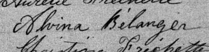 Signature de Alvina Bélanger: 27 janvier 1885 Signature de Alvina Bélanger: 27 janvier 1885