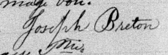 Signature de Joseph Breton: 12 février 1885 Signature de Joseph Breton: 12 février 1885